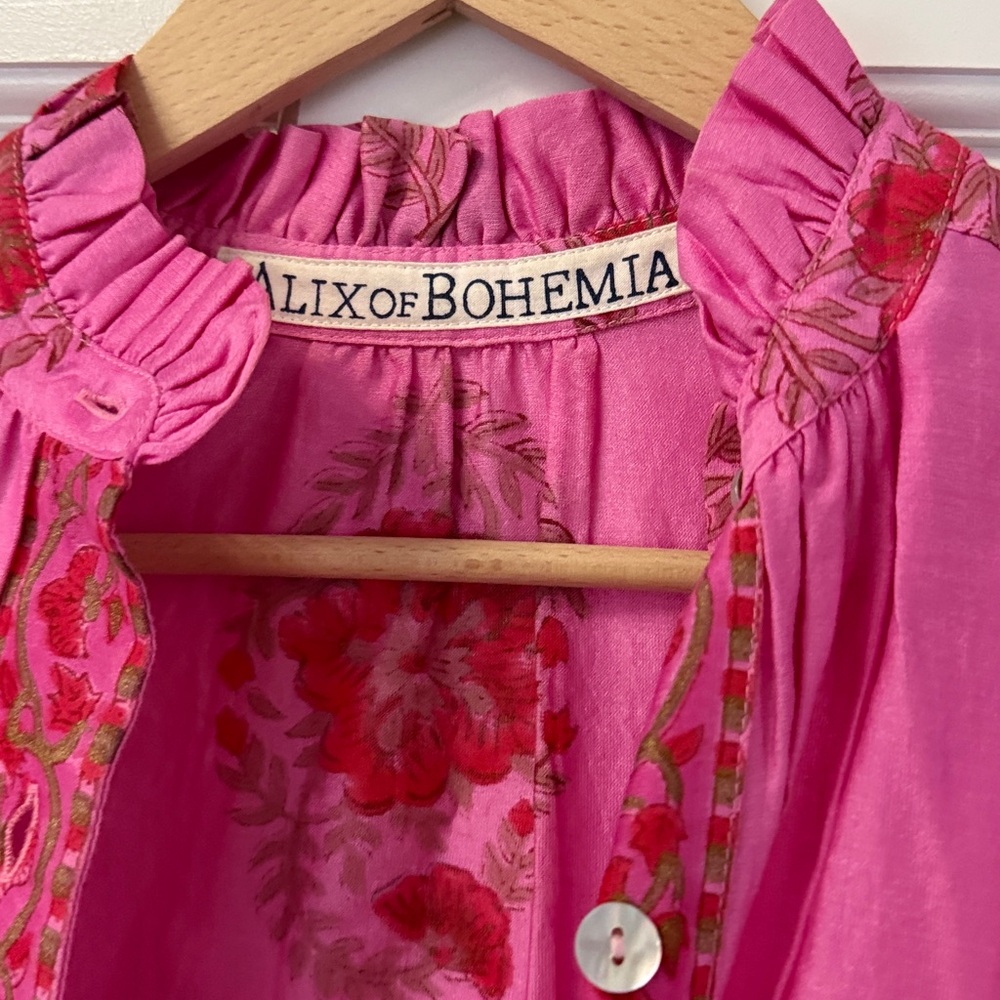 Alix Of Bohemia Hot Pink Floral-Trim Button Front Blouse - Picture 2 of 4